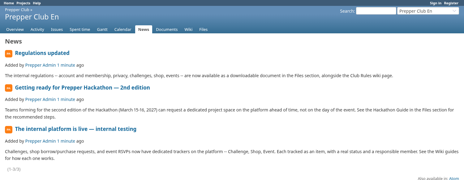 Screenshot of the platform's news