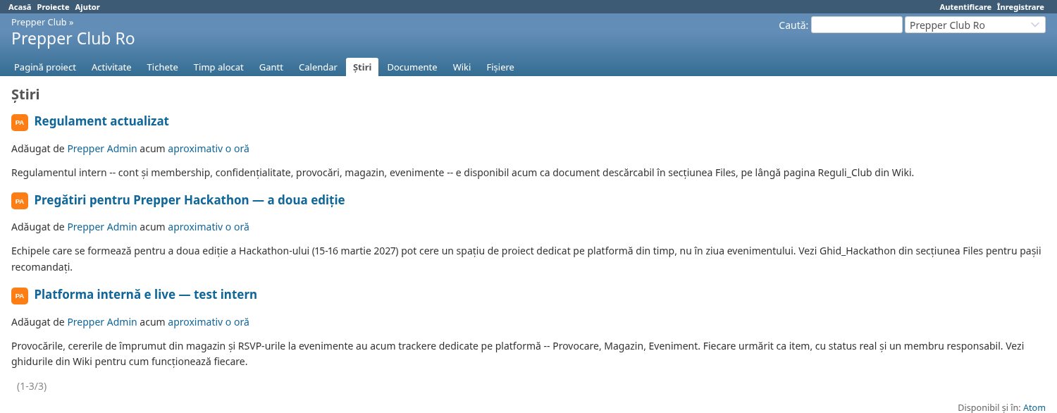 Captură de ecran cu știrile de pe platformă