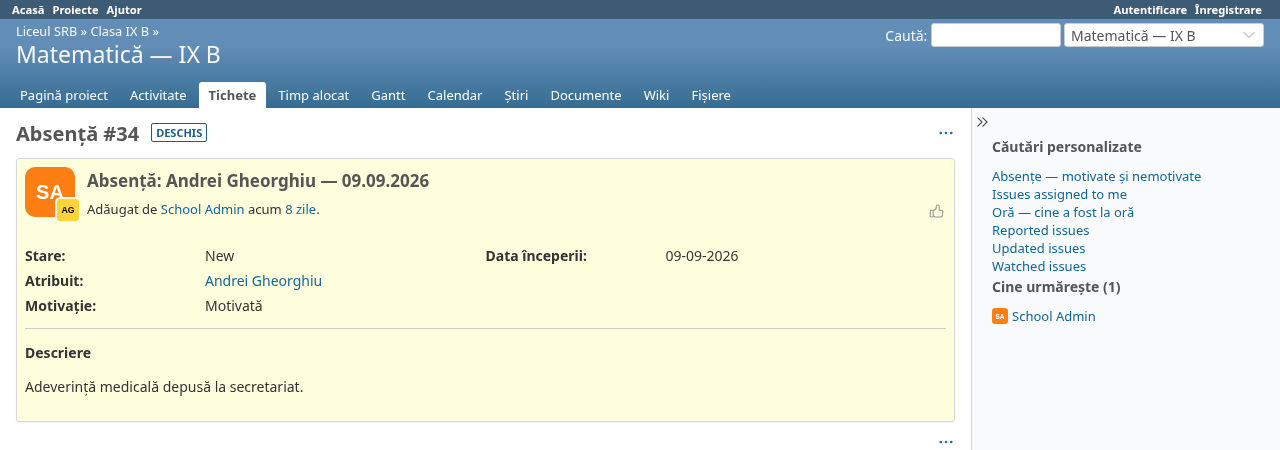 Screenshot of an absence's detail, with the excused/unexcused field
